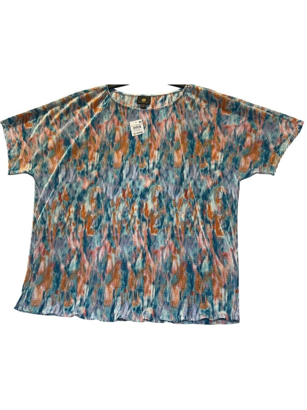 JM Collection Size XL Pleated Top Etched Glass Print Multicolor Short Sleeve